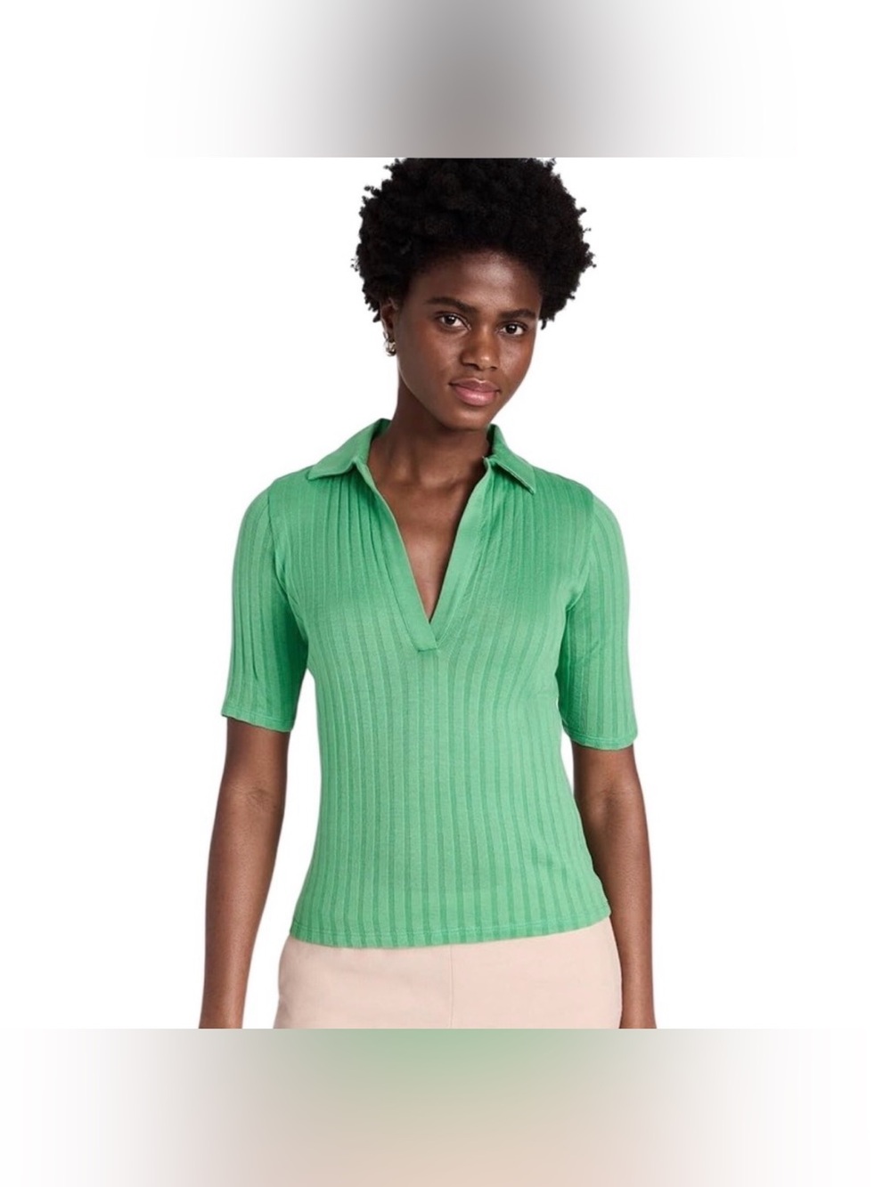Vince elbow sleeve Ribbed Knit Johnny Collared Polo NWT